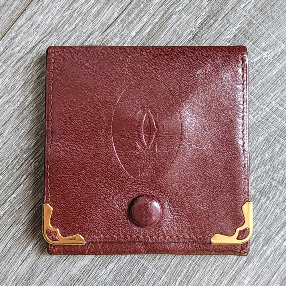 Cartier Burgundy Leather Key & Card Holder with Gold Corners